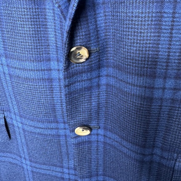 Isaia Wool Blue Plaid Windowpane Blazer Size 48 (58EU) Unfinished Sleeves - Picture 4 of 15